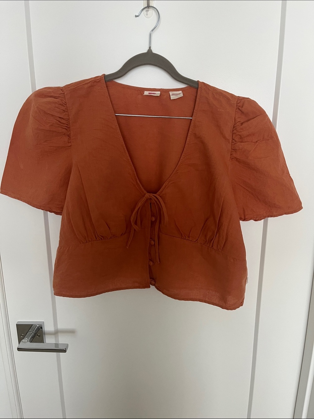 Levi’s Linen Puff Sleeve Blouse in Rust